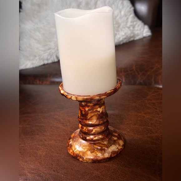 Hand Crafted Other - Hand crafted rustic Marble look ceramic Candle Holder shades of Brown